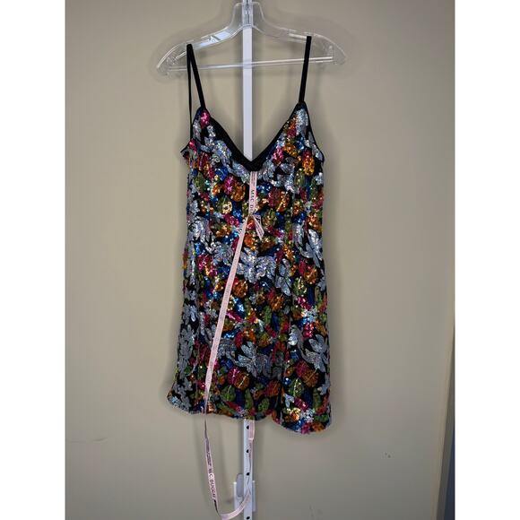 Mac Duggal NWT Sequined Floral Detail Mini Dress in Black Multi Size 10 - Picture 5 of 8